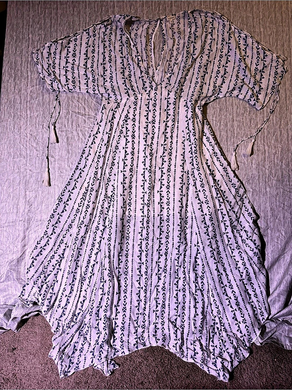 En Creme Purple & White Geometric Maxi Dress